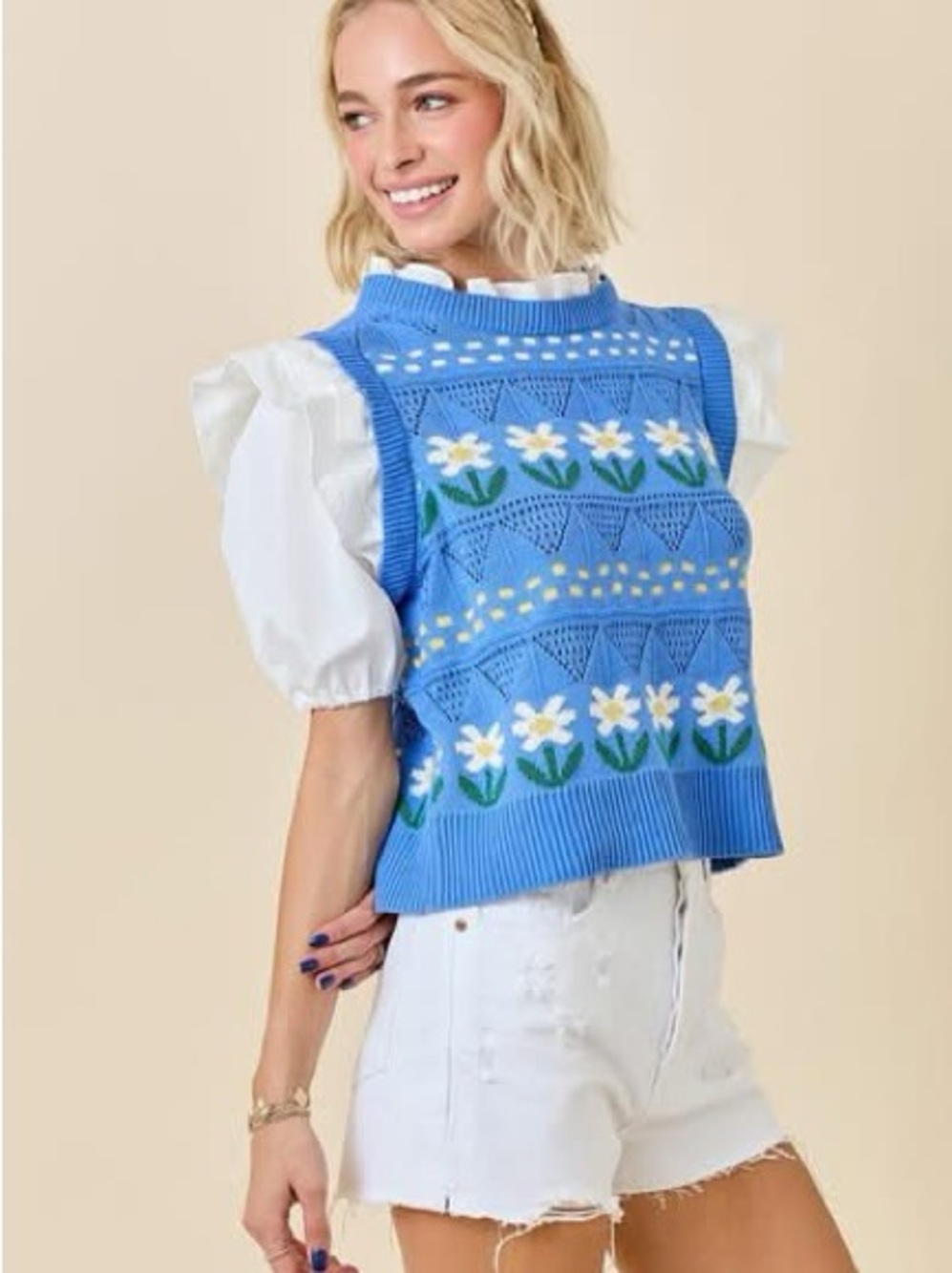 Blue Daisy Knit Sweater